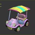 Cute Children's Toy Car With Pink Body Colorful Striped Canopy And Wheels