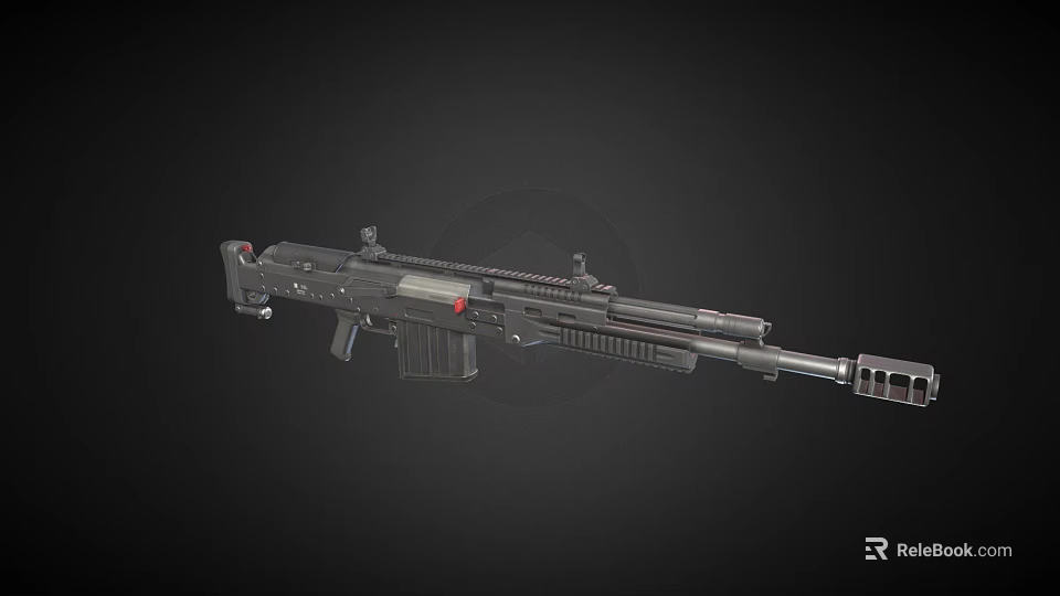 Black Tactical Machine Gun Featuring Long Barrel Box Magazine Ergonomic Grip And Metallic Stock 3d model 