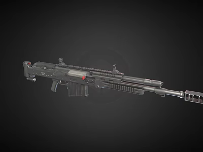 Black Tactical Machine Gun Featuring Long Barrel Box Magazine Ergonomic Grip And Metallic Stock 3d model
