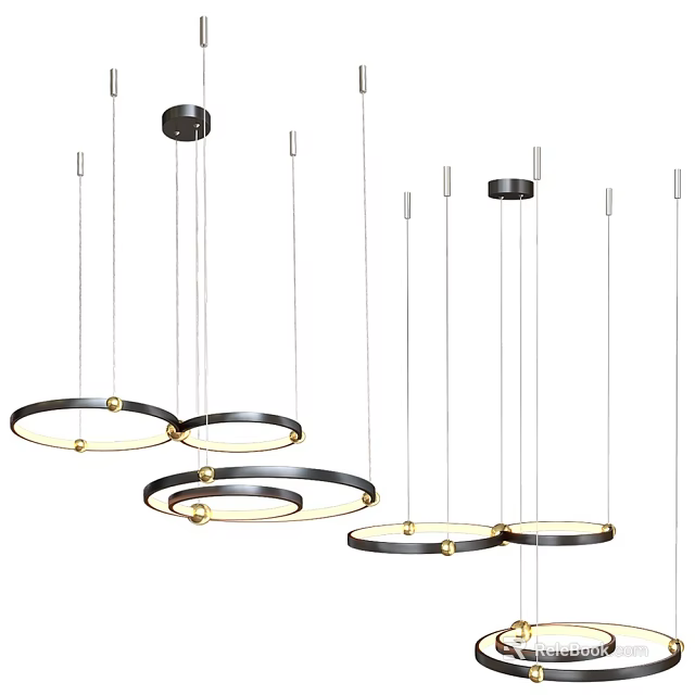 Modern Multiple Circular Ring Pendant Lights With Metal Frames And Warm Glow 3d model