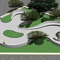 Beautiful Serene Park Landscape With Winding Pathway Seating Areas And Lush Trees Green Lawn