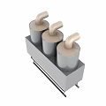 Industrial Equipment With Three Silver Cylindrical Containers And Beige Curved Pipes On Gray Base