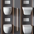 Modern White Wall Mounted Toilets in Grey Bathroom with LED Strip Lighting and Control Panels