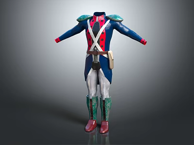 Vintage Military Style Costume With Blue Red White Cross Straps And Boots 3d model