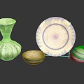 Blue And White Ceramic Household Items With Floral Patterns Including Vase Plate And Bowls