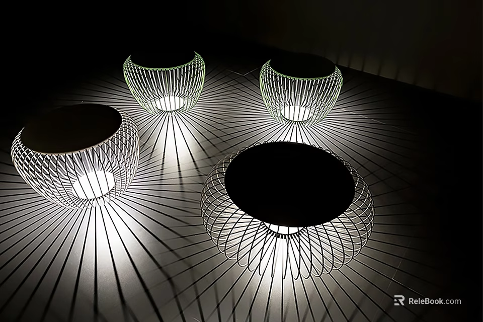 Outdoor Lights With Round Mesh Design Casting Radial Projection Shadows 3d model 