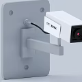 Modern White Security Camera Mounted On Gray Metal Plate With Mounting Arm Design 3d model