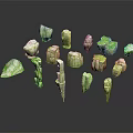 Irregular Shaped Green White Wood Stone Decorative Pieces With Reflections On Dark Surface