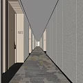 Modern Hotel Corridor Design With Wooden Doors Patterned Carpet And Recessed Lighting