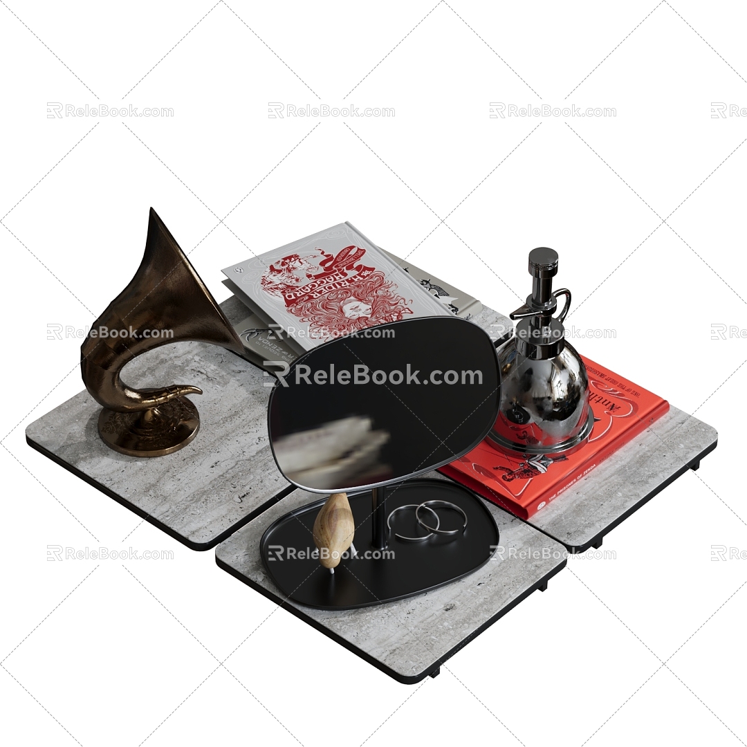 Modern Ornaments Combination Book Phonograph Storage Tray Desktop 3d model