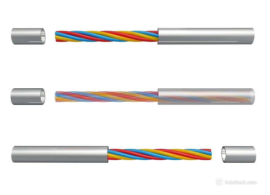 Multicolored Stranded Cable Lines With Metal Sleeves And Colorful Core Sections 3d model 