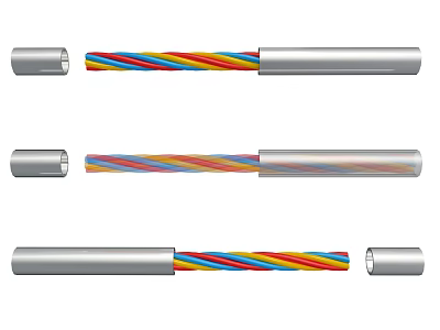 Multicolored Stranded Cable Lines With Metal Sleeves And Colorful Core Sections 3d model