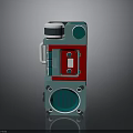 Modern Teal And Red Electronic Device With Control Knob Ventilated Housing And Buttons