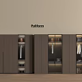 Modern Wooden Wardrobe With Glass Doors Hanging Rods And Storage Space