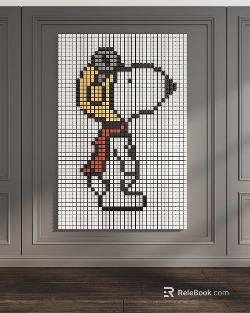 Mosaic Wall Mural Featuring Snoopy In Yellow Outfit And Red Scarf Tile Art Design 3d model 