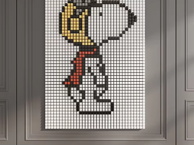 Mosaic Wall Mural Featuring Snoopy In Yellow Outfit And Red Scarf Tile Art Design 3d model