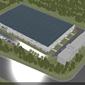 Modern Industrial Factory Building With White Exterior Large Glass Windows And Geometric Design