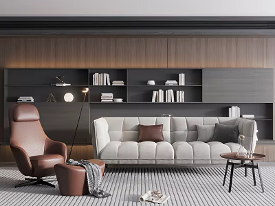 Modern Sofa Coffee Table Combination With Light Colored Upholstery And Wooden Side Table 3d model
