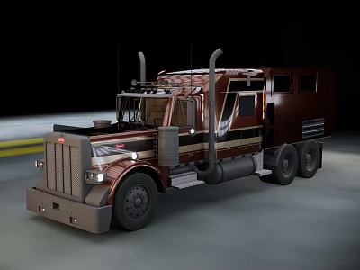 Functional Vehicle Dark Red Heavy Duty Truck Classic Design Cab Exhaust Pipes Large Wheels 3d model
