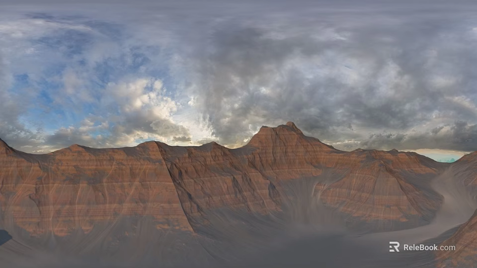 Majestic Mountain Landscape With Red Brown Layered Peaks And Cloudy Sky At Dawn 3d model 