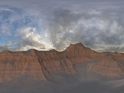 Majestic Mountain Landscape With Red Brown Layered Peaks And Cloudy Sky At Dawn 3d model
