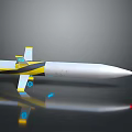 White And Yellow Space Rocket With Yellow Fins Red Nose Cone And Blue Details