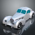 White Vintage Classic Car With Streamlined Body Blue Windows And Chrome Details