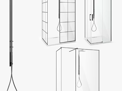 Modern Bathroom Combos With Glass Shower Enclosures And Hanging Storage Units 3d model