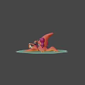 Orange Octopus Game Movie Character Interacting With Purple Figures On Green Platform
