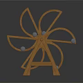 Decorative Wooden Windmill Model With Curved Blades Gray Balls And Stand