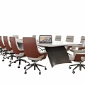 Modern Conference Table With Brown Gray Office Chairs And Laptop For Professional Meeting Setup