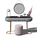 Modern Elegant Dressing Table Design With Round Mirror Table Lamp And Padded Stool 3d model