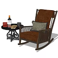 Brown Leather Rocking Chair With Wooden Frame Side Table Drinks And Books