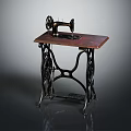 Classic Vintage Industrial Sewing Machine With Wooden Tabletop And Metal Frame Design