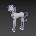 White Unicorn Toy With Purple Curly Mane Tail And Blue Marking