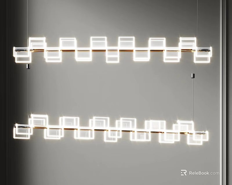 Stylish Modern Geometric Hanging Chandeliers With Rectangular Illuminated Frames 3d model