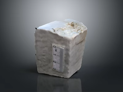 Natural Stone Cube Block With Textured Surface And Measuring Ruler For Building Material 3d model