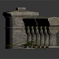 Classical Style Stone Balustrade With Ornate Columns And Green Plants 3d model