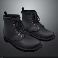 Classic Navy Blue Leather Lace Up Boots With Metal Eyelets And Stitched Soles