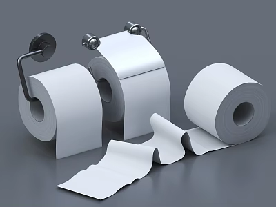 Soft White Toilet Paper Rolls With Wall Mounted Holder And Unrolled Sheets 3d model