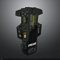 Sci Fi Mechanical Weapon With Blue Energy Core Yellow Warning Stripes And Number 3 3d model