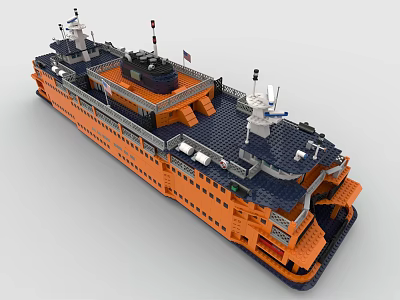 Orange and Blue Building Blocks Ship Model with Antennas Deck and Cabin Structures 3d model