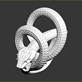 White Coiled Snake 3D Printed Model Featuring Small Animal Head Sculpture Design 3d model