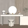 Minimalist White Dressing Table With Round Mirror Stool Lamp And Flower Vase 3d model