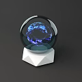 Activation Device Crystal Ball With Blue Light Effects And Energy Flow On White Geometric Base