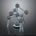 Geometric Structure With Shiny Metal Spheres And Blue Supports On Blue Base