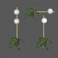 Modern Wall Lamps With Golden Brackets Round Bulbs And Green Plants On Gray Decorative Wall
