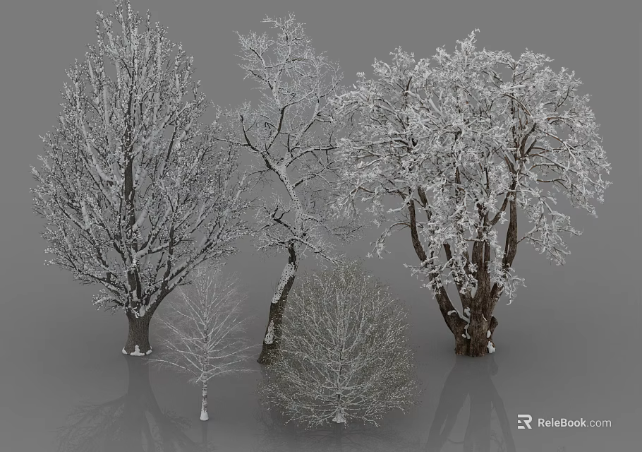 Snow Covered Arbor Trees In Various Sizes For Winter Landscape Design 3d model 
