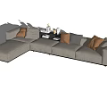 Modern Sectional Sofa With Gray Brown Upholstery Cozy Cushions And Soft Throw Blanket