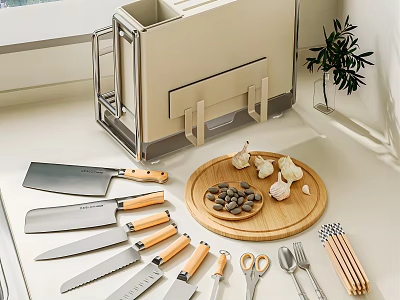 Kitchen Cutlery Set With Knives Scissors Utensils And Cutting Board 3d model